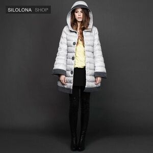 Women’s SILOLONA Medium Length baby blue Goose Down blend Puffer Coat size small